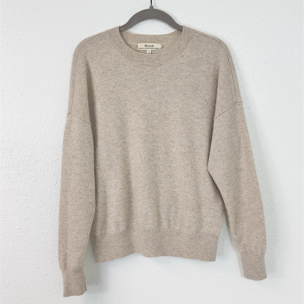 Madewell Responsible Cashmere Beige Tan Knit Crewneck Sweater Minimalist Size S